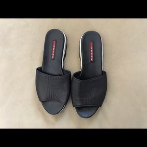 Prada black leather slip on thong